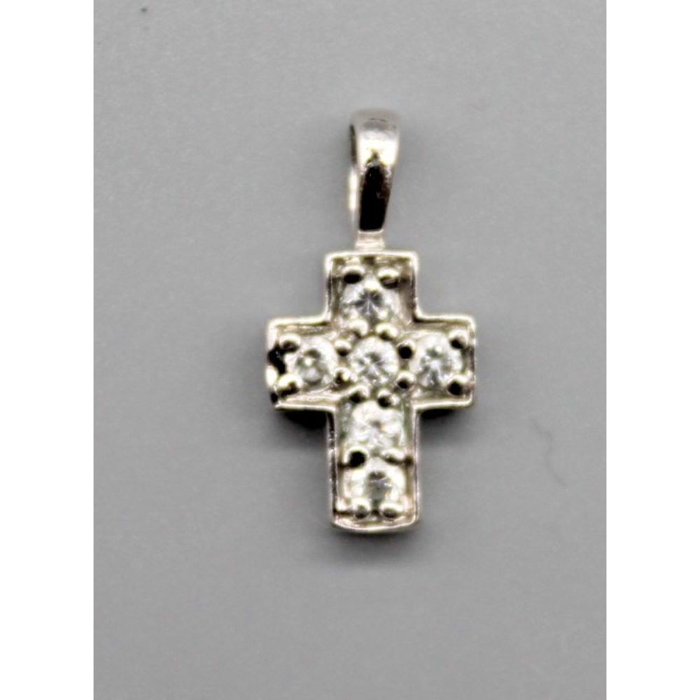 925 Sterling Silver Cross Pendant Clear Stone Religious Jewelry Small